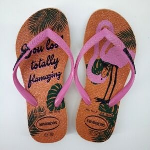 Havaianas Pink Flamingo 11-12 C 27-28 Flip Flops Sandals Vacation Trip Cruise